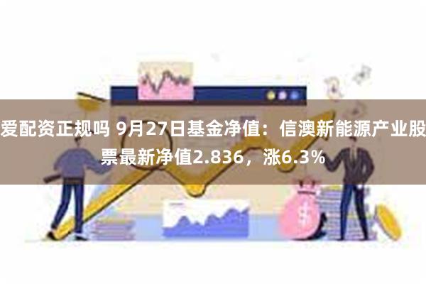 爱配资正规吗 9月27日基金净值：信澳新能源产业股票最新净值2.836，涨6.3%